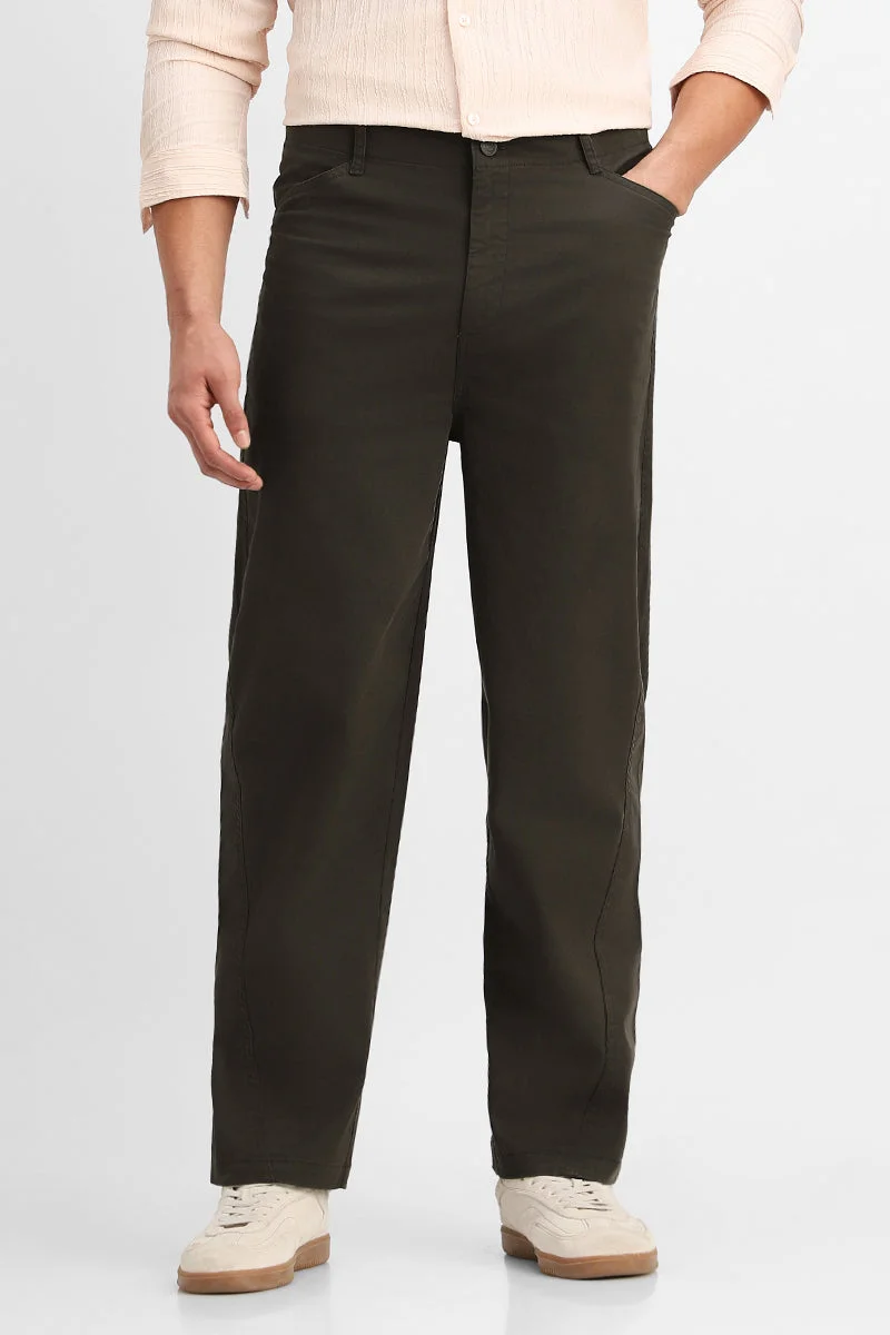 Snitch Olive Baggy Stretch Trousers for Men | Best Price UAE